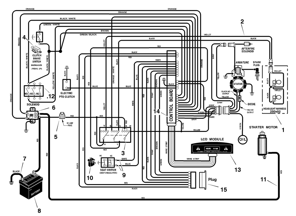 Electrical System Diagram and Parts List for 468600X43A 2004 Briggs and Stratton Lawn Tractor